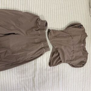 Brown Puff Sleeve Top and Pants Set